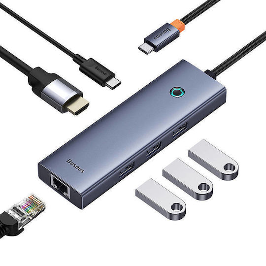 Baseus Ultrajoy 6 in 1 USB-C Docking Station with HDMI 4K PD Ethernet Gray