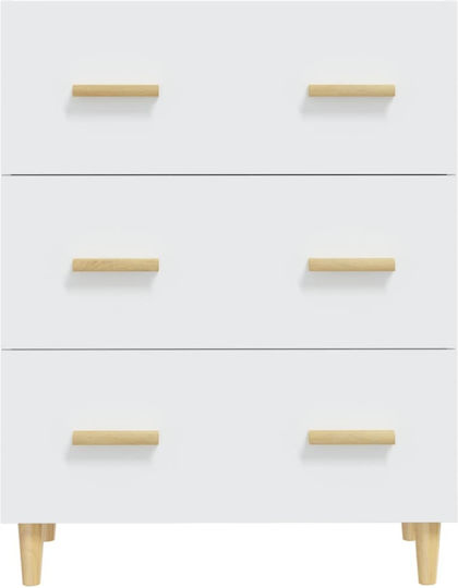 Wooden Chest of Drawers with 3 Drawers White 70x34x90cm
