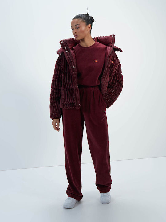 Ellesse Women's Short Puffer Jacket for Winter with Hood Burgundy