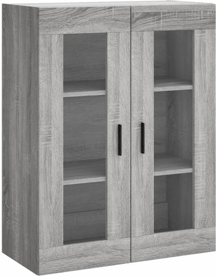Wand Vitrine aus Spanplatte mit Verglasung Graues 69,5x34x90cm 828498 Wand Vitrine aus Spanplatte mit Verglasung Graues 69,5x34x90cm 828498