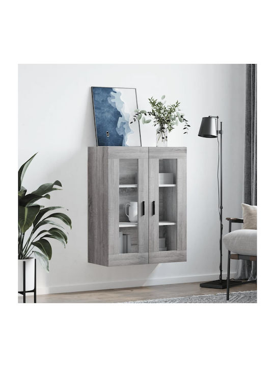 Wand Wohnzimmer Vitrine aus Spanplatte mit Glas Gray 69.5x34x90cm