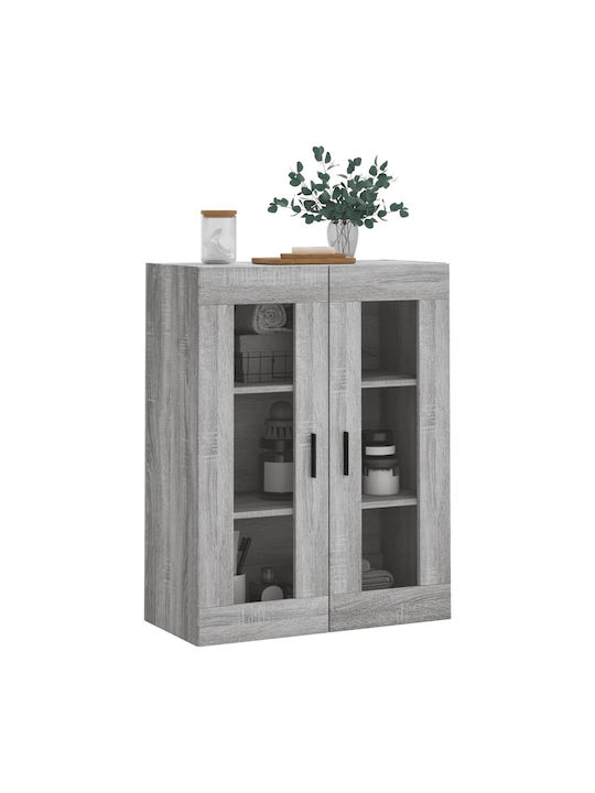 Wand Wohnzimmer Vitrine aus Spanplatte mit Glas Gray 69.5x34x90cm