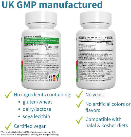 iGennus Iron Bisglycinate With Vitamin C 20mg 180 Registerkarten Energy