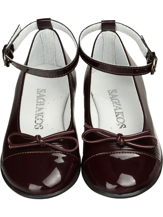 Kids Leather Ballerinas with Adjustable Metal Clasp Burgundy