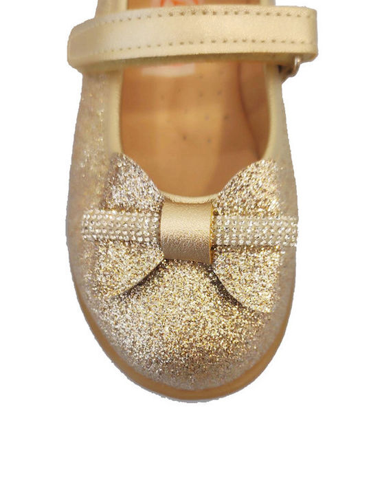 Aby Kids Anatomic Leather Ballerinas with Hoop & Loop Closure Gold