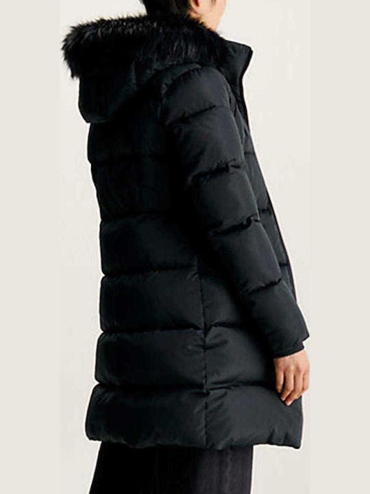 Women's Long Puffer Jacket for Winter with Hood Black