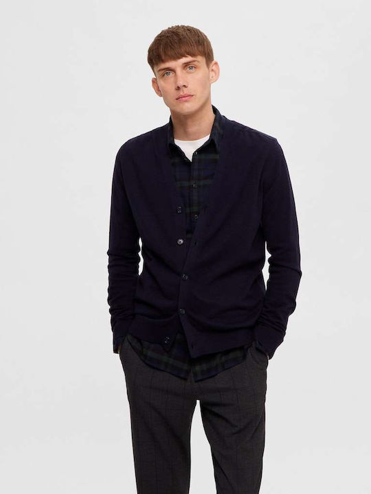 Selected Men's Knitted Cardigan Navy Blue