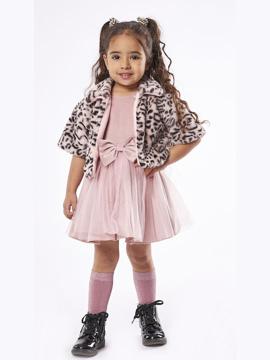 Εβίτα Παιδικό Φόρεμα Σετ με Πανωφόρι Ροζ