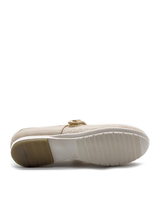 Kids Anatomic Leather Ballerinas with Hoop & Loop Closure Gold