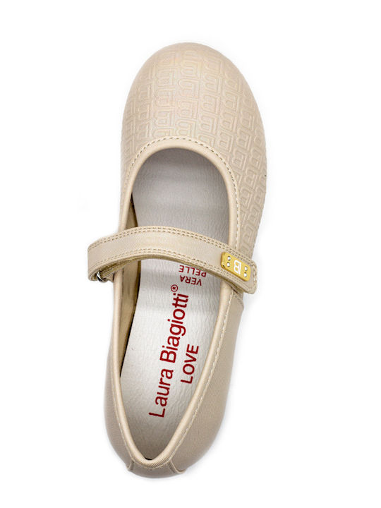 Kids Anatomic Leather Ballerinas with Hoop & Loop Closure Gold