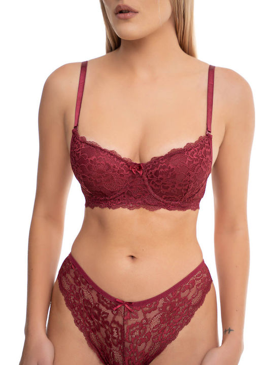 Koza Lace Underwear Set with Bra & Brazil Burgundy