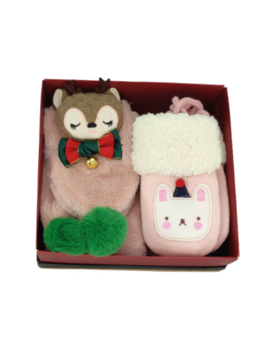 Set Christmas Caps Santa Claus Pink with Gloves, Scarf
