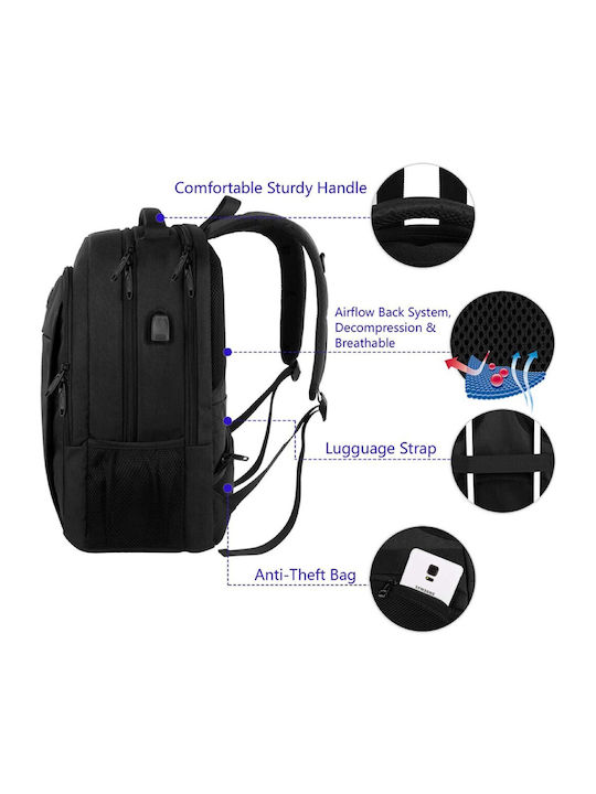 Matein Τσάντα Πλάτης για Laptop 15.6" με Θύρα USB σε Μαύρο χρώμα CB-1007ΜΑΎΡΟ/15,6'