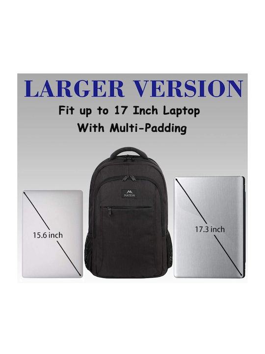 Matein Τσάντα Πλάτης για Laptop 17" με Θύρα USB σε Μαύρο χρώμα CB-1007ΜΑΎΡΟ/17,3'