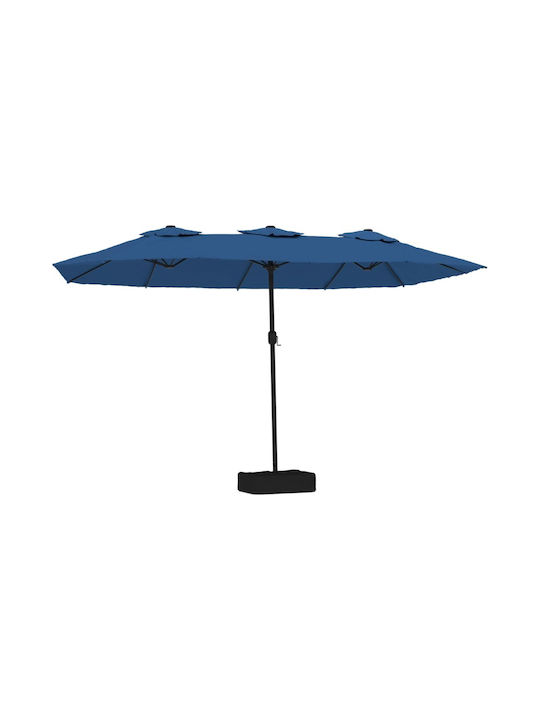 Umbrelă Din aluminiu Albastru cu Bază de Susținere & Iluminare LED 4.49x2.45m