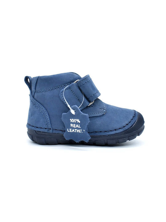 Bibelot Kids Leather Anatomic Boots with Hoop & Loop Closure Blue