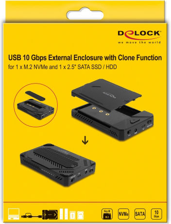 DeLock Θήκη για 2 Σκληρούς Δίσκους 2.5" / M.2 SATA III NVME με σύνδεση SATA