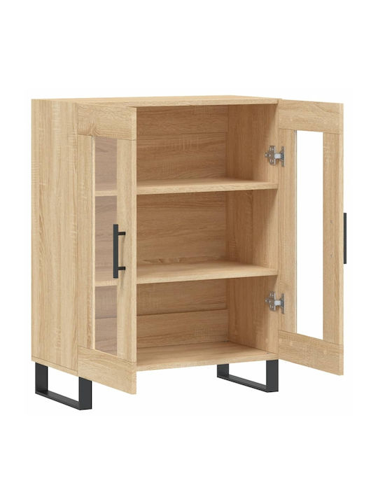 Floor-standing Living Room Display Cabinet made of Wood & Metal with Glass Brown 69.5x34x90cm