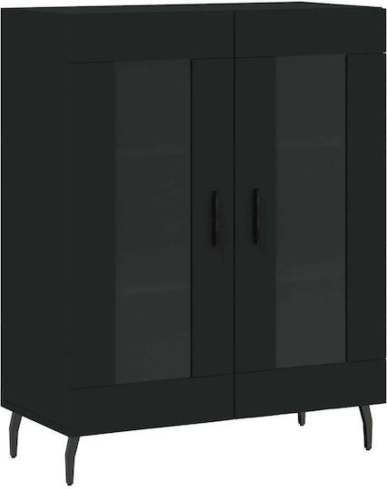 De podea Vitrină de living din Metal cu Sticlă Negru 69.5x34x90cm