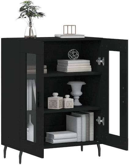 De podea Vitrină de living din Metal cu Sticlă Negru 69.5x34x90cm