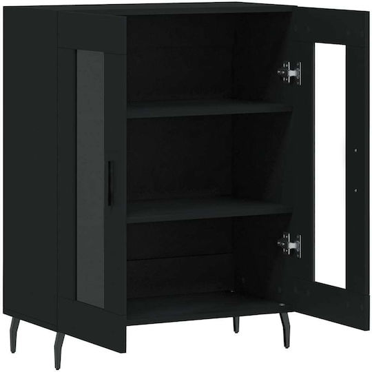 De podea Vitrină de living din Metal cu Sticlă Negru 69.5x34x90cm