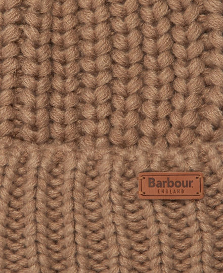 Saltburn Pom Pom Beanie Feminin Căciulă cu Tricotaj Rib în culoarea Bej