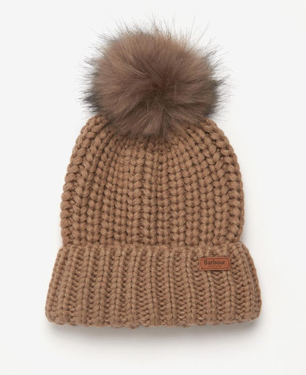 Saltburn Pom Pom Beanie Feminin Căciulă cu Tricotaj Rib în culoarea Bej