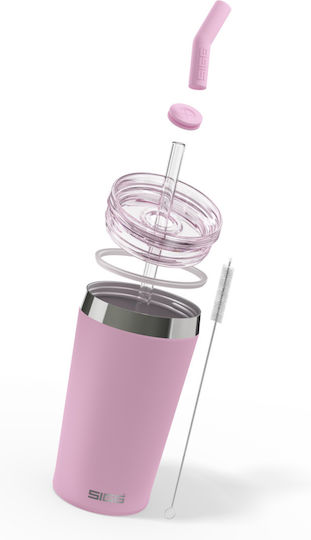 Sigg Glass Thermos Stainless Steel 450ml Pink with Straw