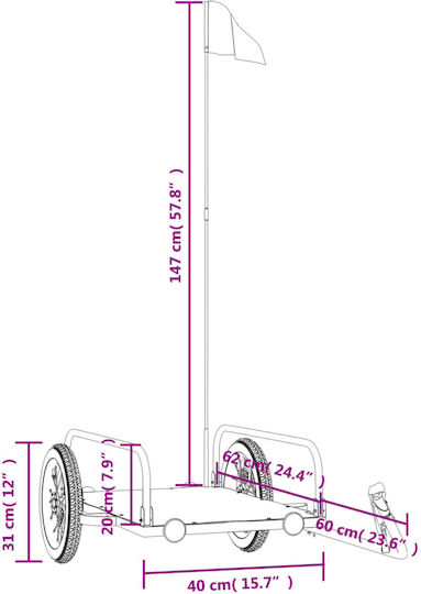 Vidaxl Black Bicycle Trailer 122 X 53 X 31 Cm Iron