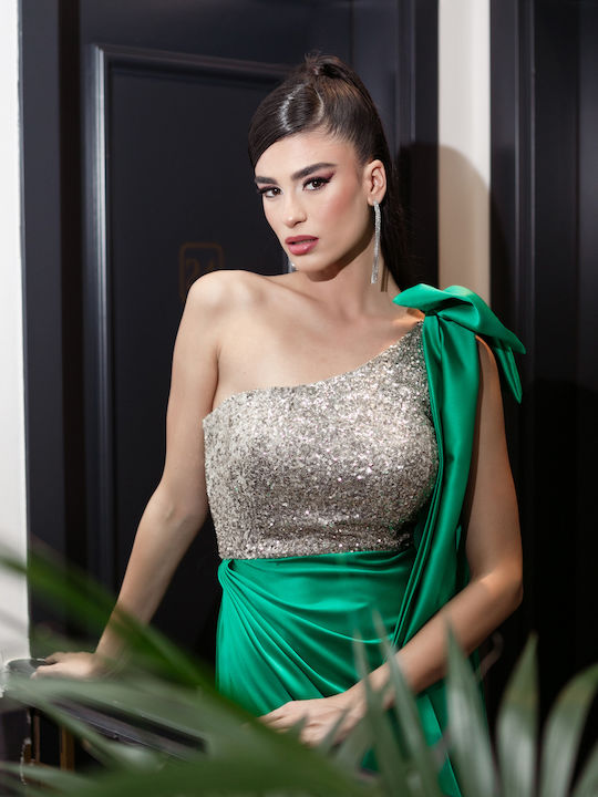 RichgirlBoudoir Maxi Rochie pentru Nuntă / Botez Fără bretele Satin Verde