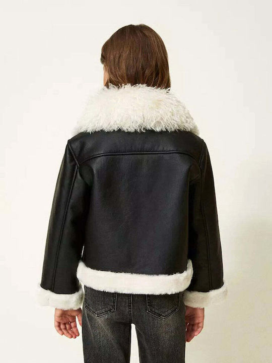 Kids Coat Short with Lining Hooded Black