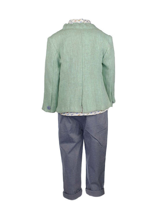 Designer's Cat Boys Linen Baptism Suit with Blazer 4pcs Green 100000ΑΓ1000298