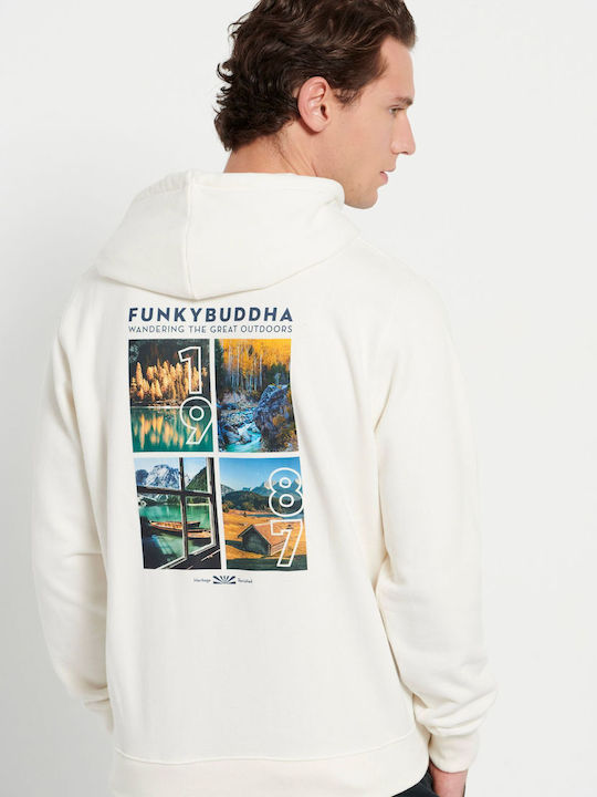 Funky Buddha Herren Sweatshirt mit Kapuze und Taschen Weiß