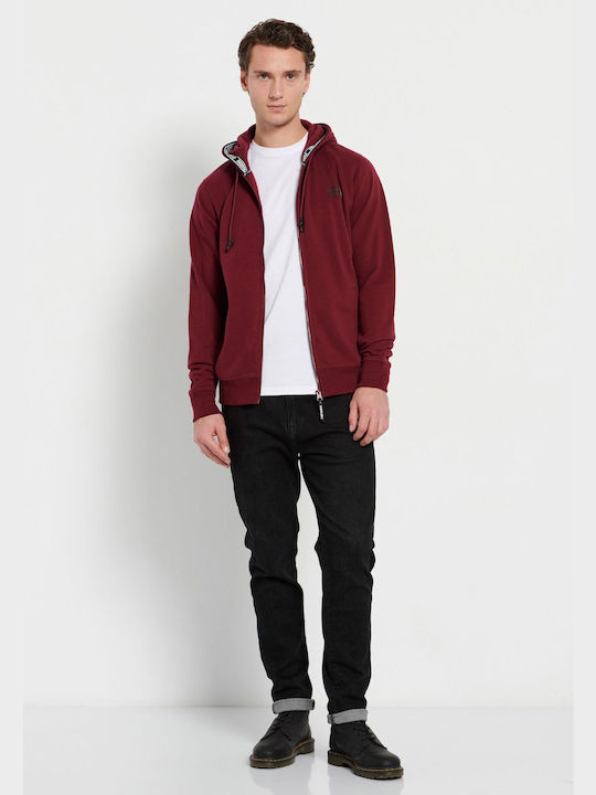 Funky Buddha Herren Sweatshirt Jacke mit Kapuze und Taschen Burgundisch