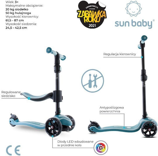 Sun Baby Scuter Copii Pliabil Flash 3 Roți Cu Iluminare LED Pentru 3+ Ani Albastru Deschis