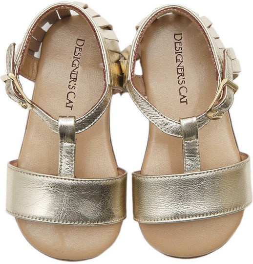 Designer's Cat Pantofi de botez din piele aurii