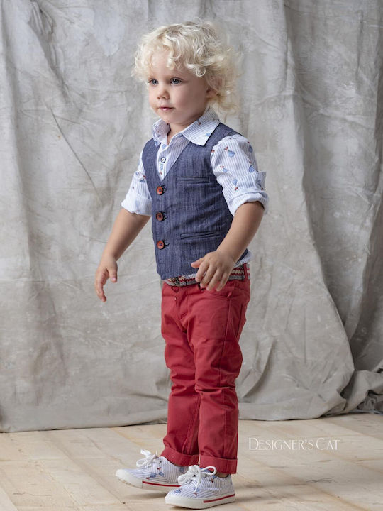 Designer's Cat Boys Baptism Suit with Vest 5pcs Blue