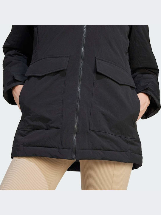 Women's Short Parka Jacket for Winter with Hood Black