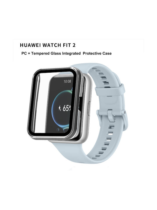 2 Pc+ Silicone Case with Glass in Blue color for Huawei Watch Fit 2 / Fit 2 Active