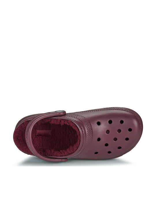 Crocs Crocs Classic Fuzz Lined Women's Clogs with Burgundy Fur