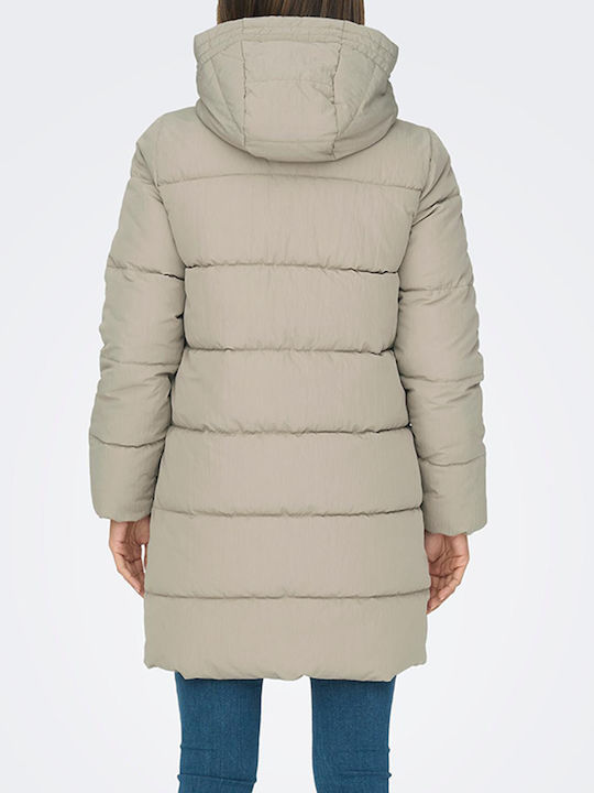 Dolly Women's Long Puffer Jacket for Spring or Autumn with Hood Weathered Teak