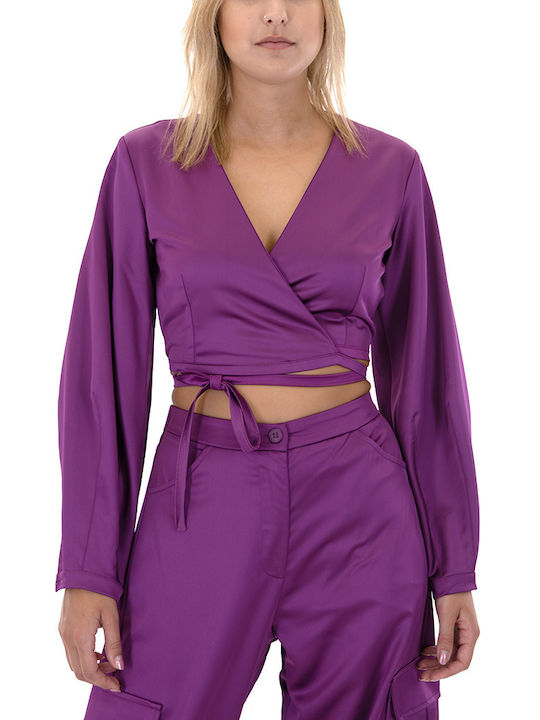 Moutaki Women's Satin Long Sleeve Shirt Purple