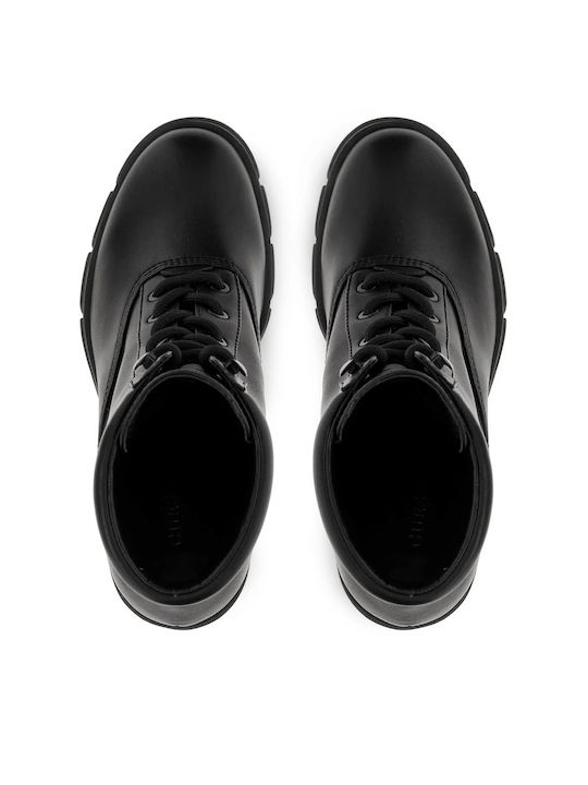 Leather Women's Ankle Boots with High Heel Black