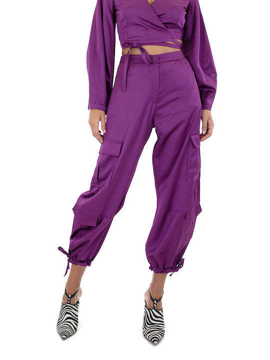 Moutaki Women's Fabric Cargo Trousers Purple