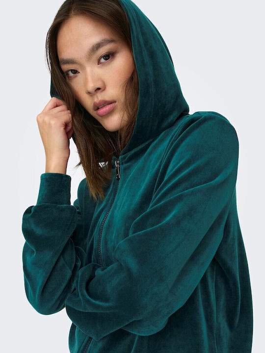 Rebel Women's Sweatshirt Jacket Velvet Hooded Green