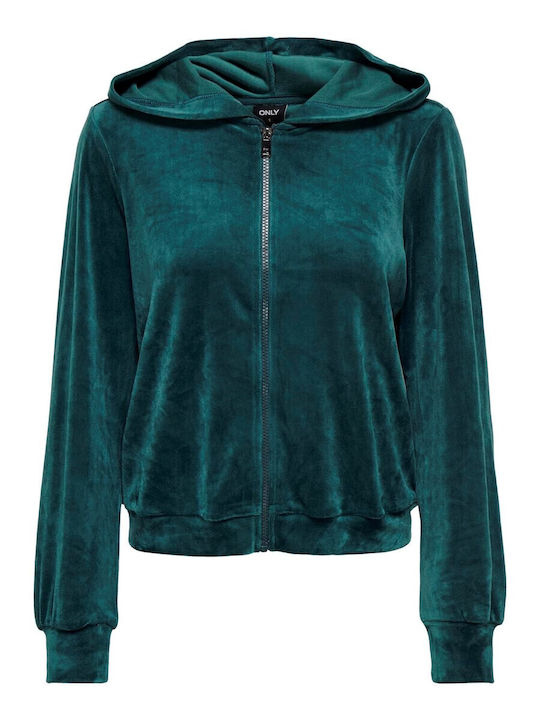 Rebel Women's Sweatshirt Jacket Velvet Hooded Green
