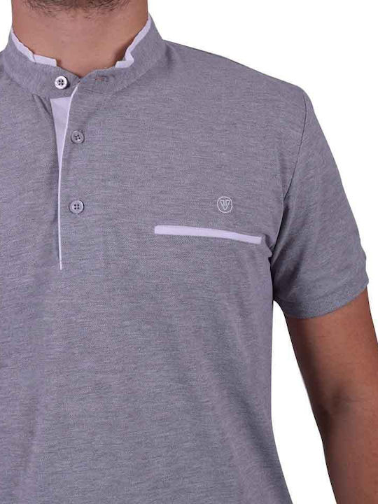 VITTORIO T-SHIRTS with 100% cotton MAO collar with two-tone details on the placket and hidden front pocket slim fit line SS 1906 (P19-02). GREY