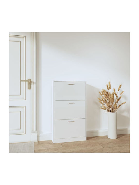 Wooden Shoe Organizer with 3 Shelves White 59x17x108cm