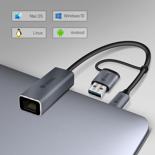Yenkee YTC 013 USB-C Адаптер за Мрежа с Проводников Gigabit Ethernet Свързване