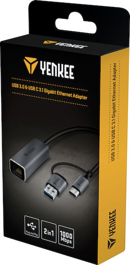 Yenkee YTC 013 USB-C Адаптер за Мрежа с Проводников Gigabit Ethernet Свързване